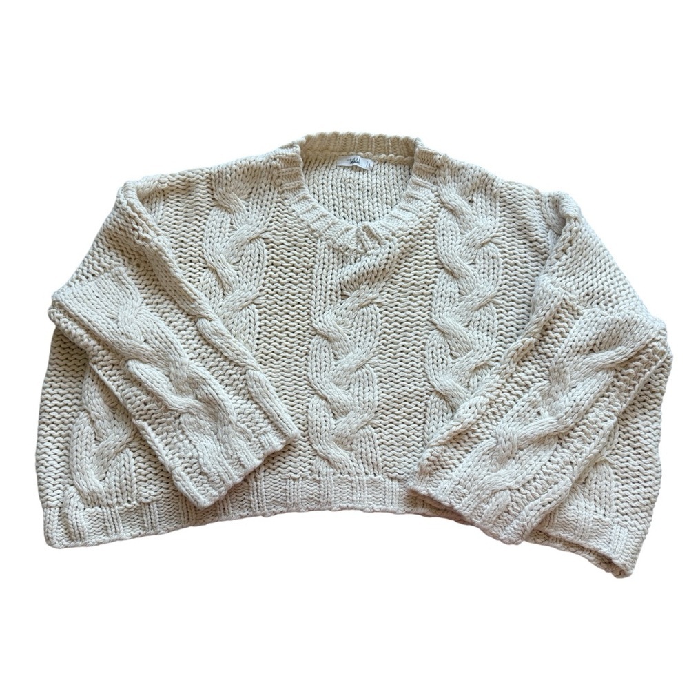 Tululah Chunky Cable Knit Sweater Cream Cropped Oversized Cottagecore Cozy Large